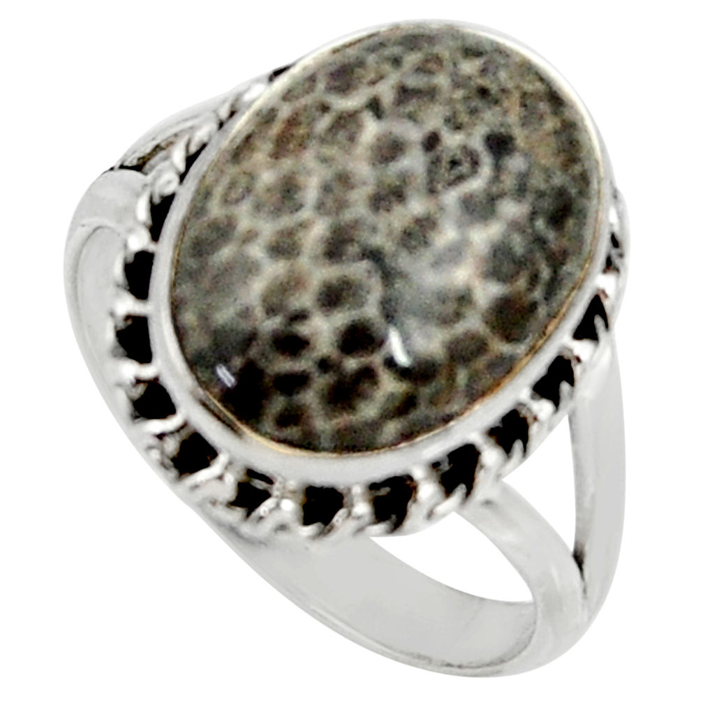 10.02cts natural stingray coral from alaska silver solitaire ring size 9 r28122