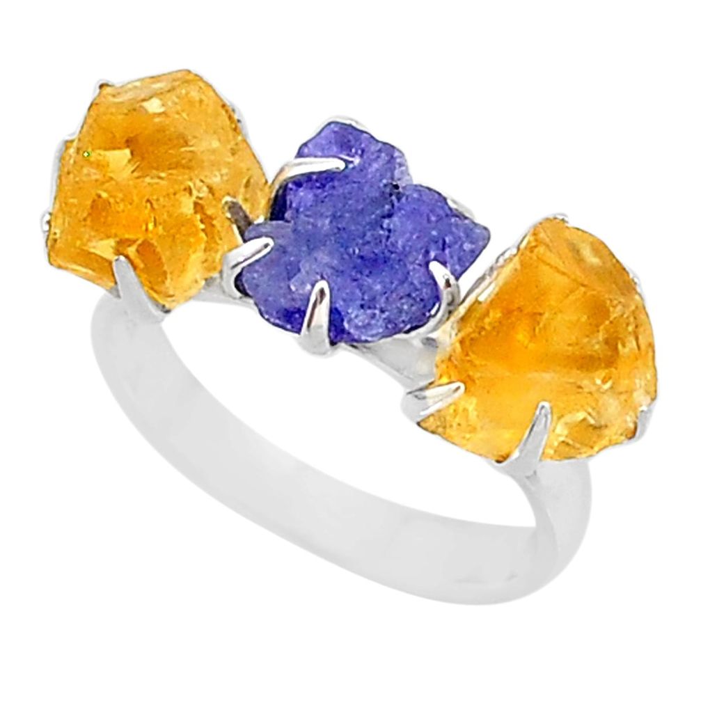 10.32cts natural tanzanite citrine raw 925 silver 3 stone ring size 7 t7114