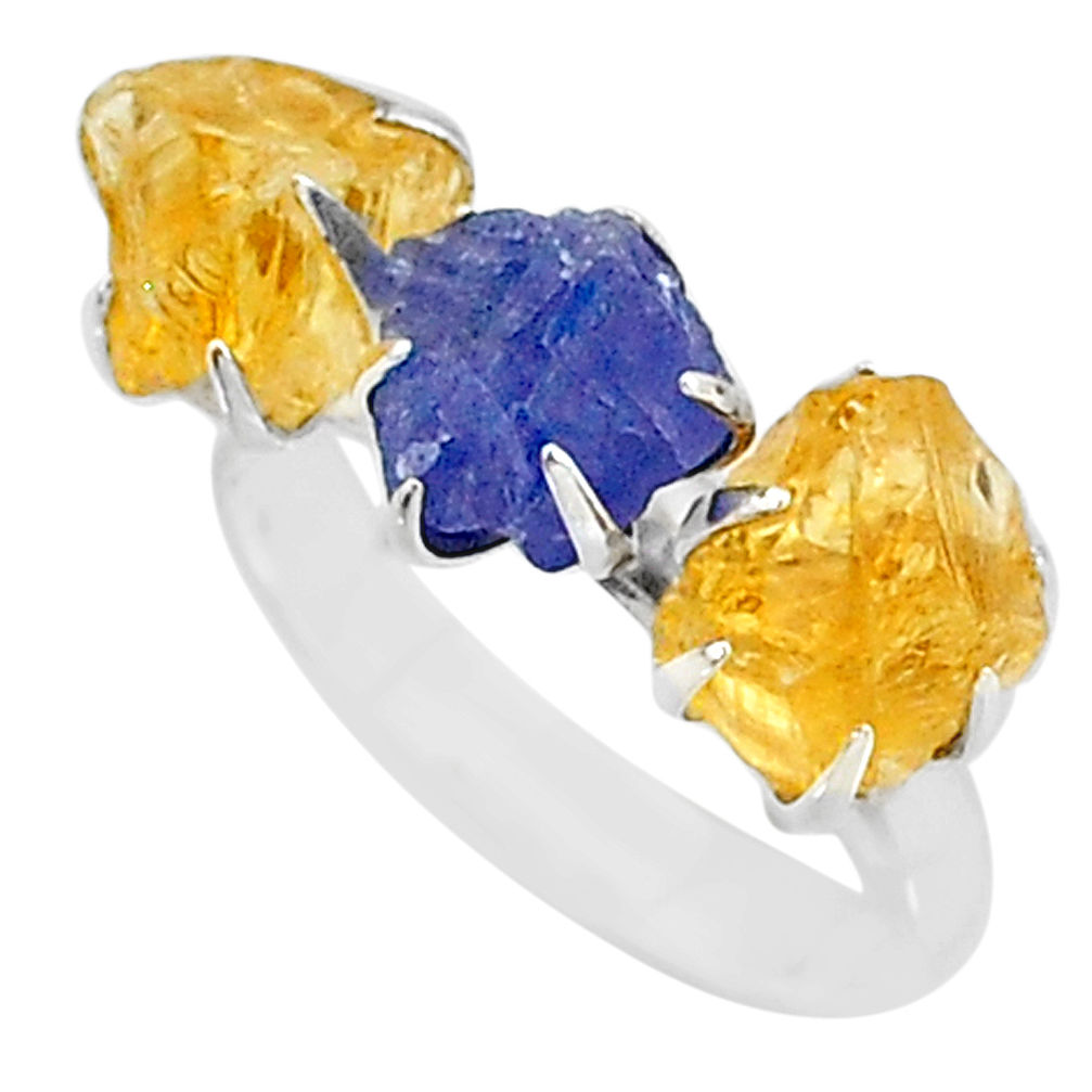 9.37cts natural tanzanite citrine raw 925 silver 3 stone ring size 8 t7108