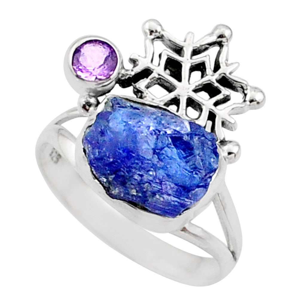 8.03cts natural tanzanite raw amethyst silver snowflake ring size 9.5 r66992