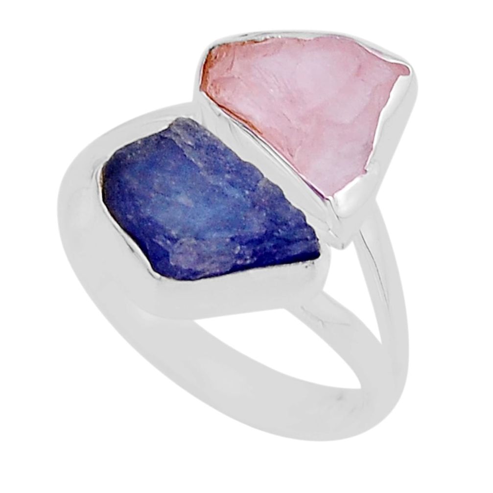 7.69cts natural tanzanite rose quartz rough fancy 925 silver ring size 8 y94834