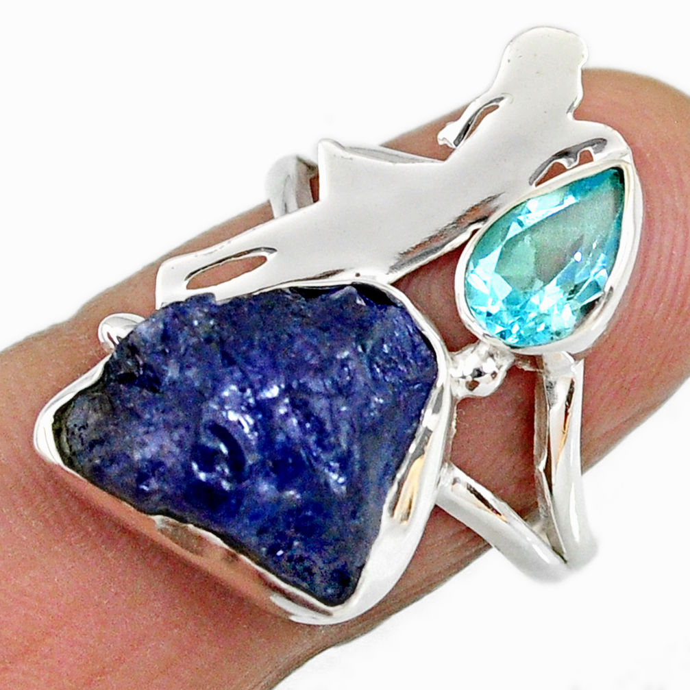 8.42cts natural tanzanite rough 925 silver ballet dance charm ring size 7 r61939