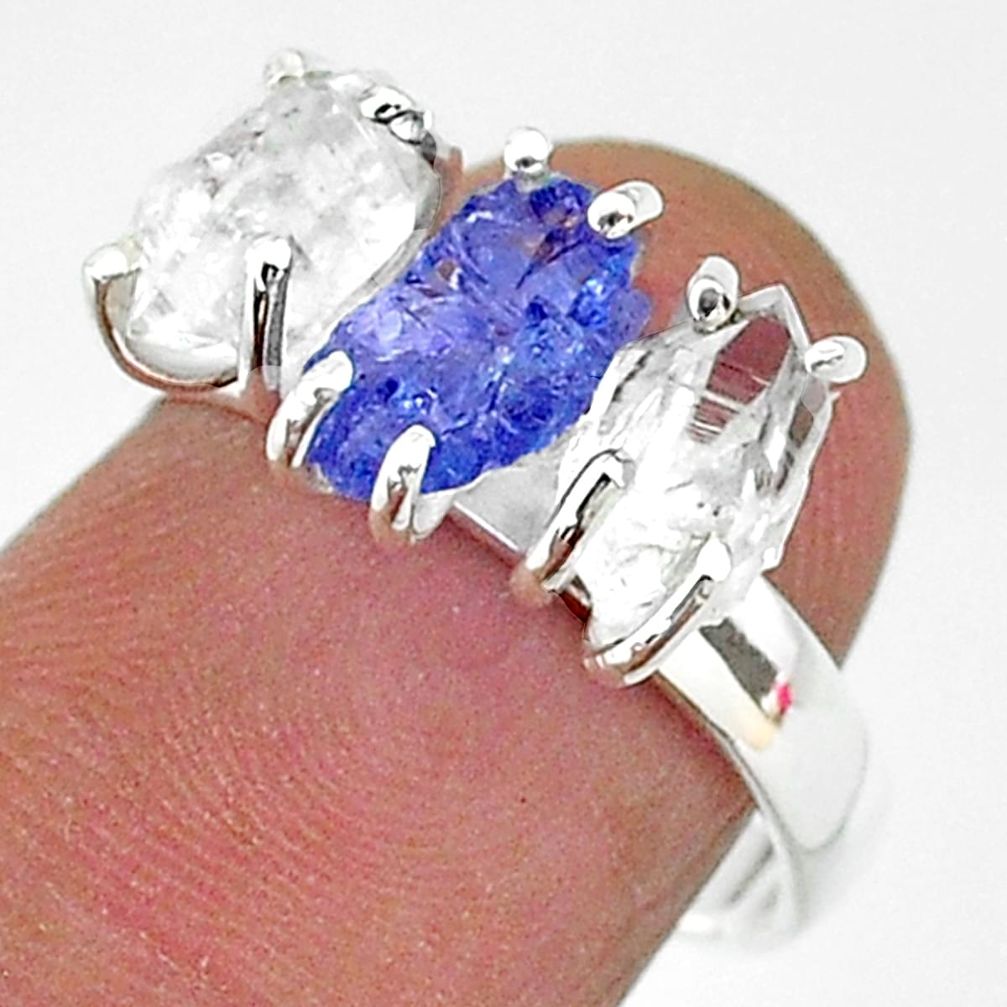 7.91cts natural tanzanite raw herkimer diamond 925 silver ring size 7 t14083