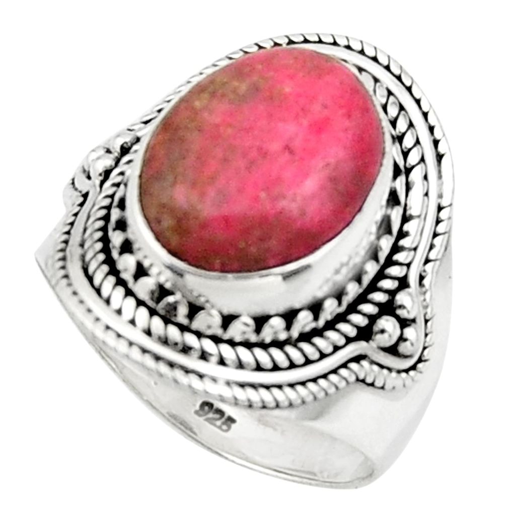 5.18cts natural thulite (unionite, pink zoisite) 925 silver ring size 7.5 r44706