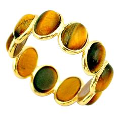 7.60cts natural tiger's eye 925 silver 14k gold eternity ring size 7 t44008