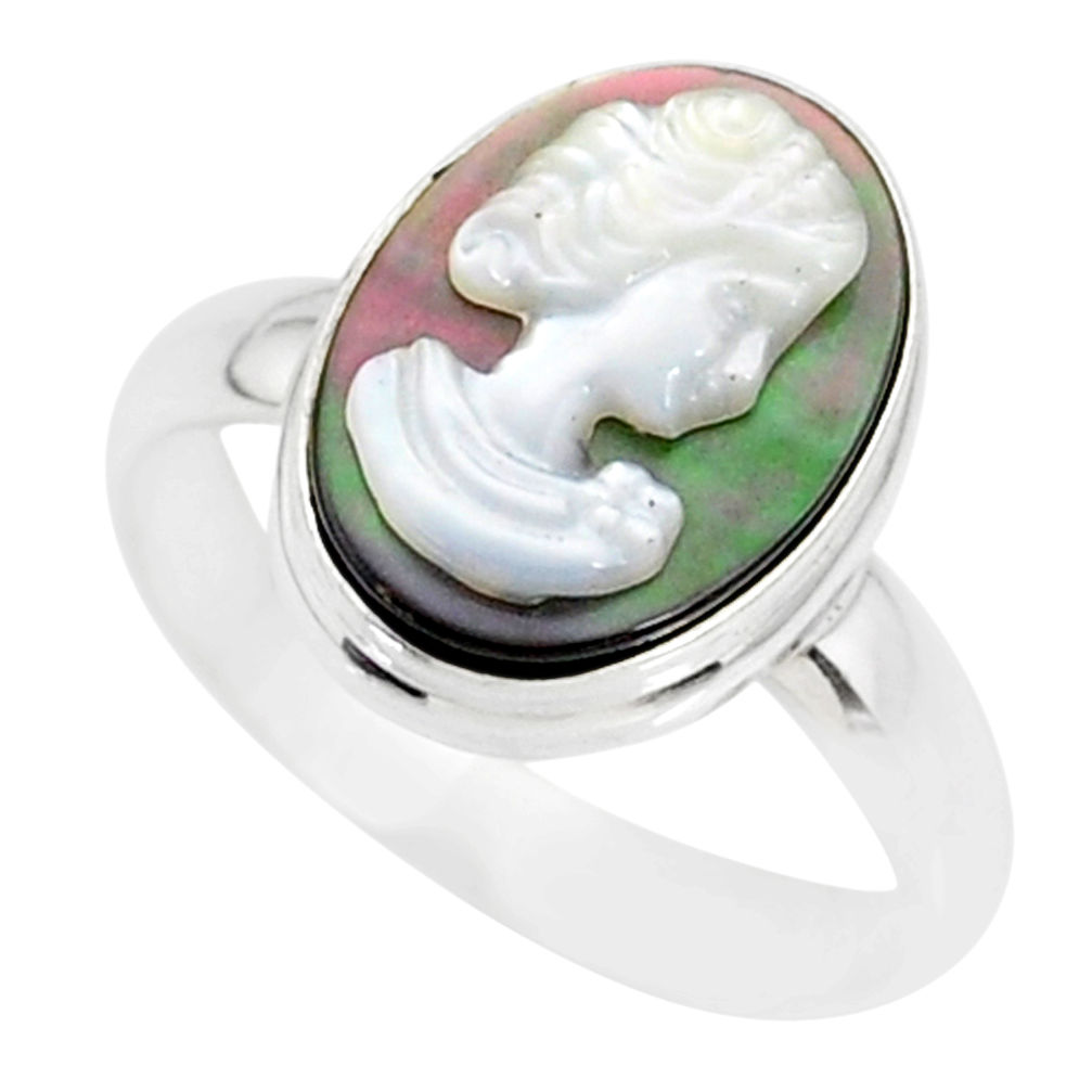 5.12cts natural titanium cameo on shell silver lady face ring size 8.5 r80469