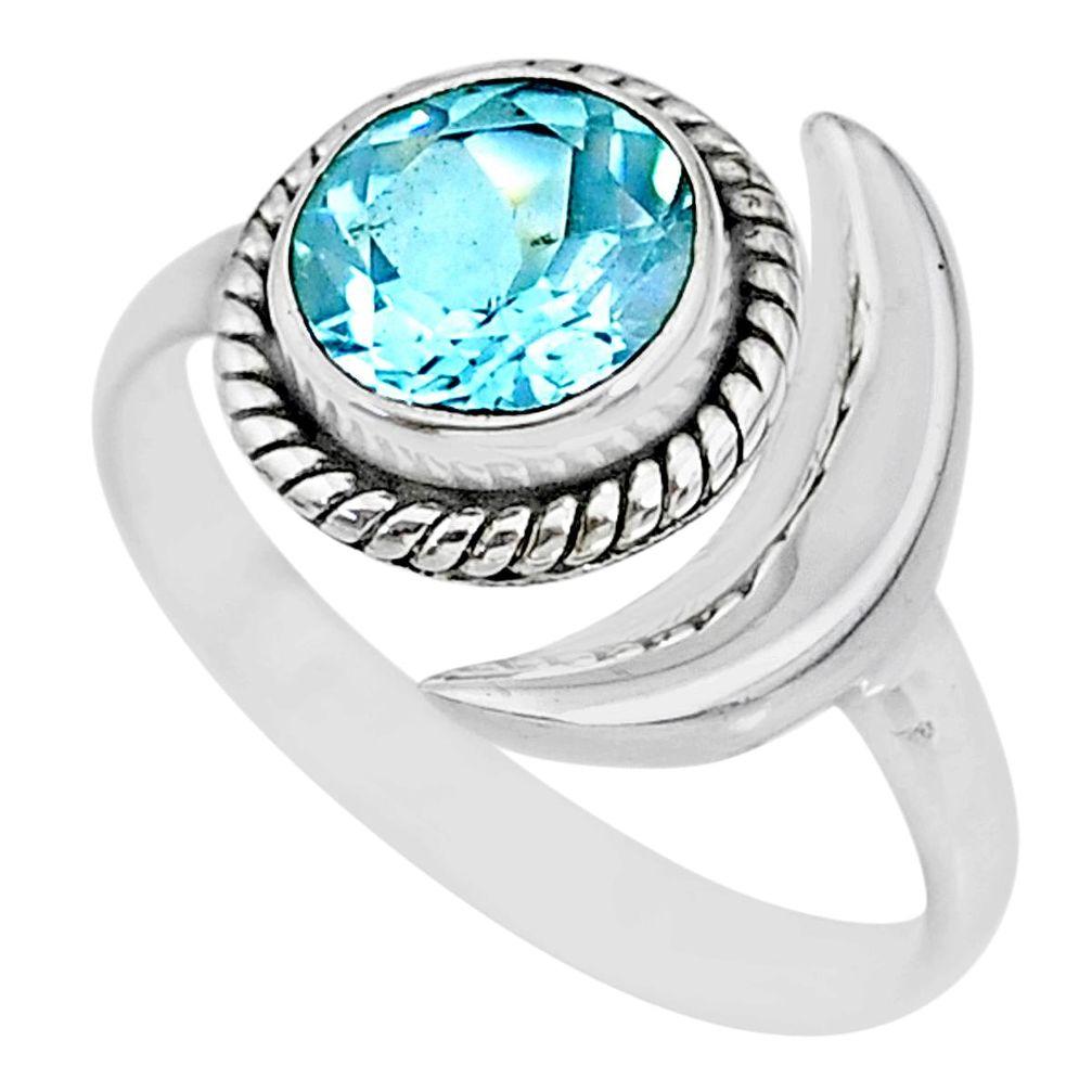 3.26cts natural topaz 925 sterling silver adjustable moon ring size 8 r89623