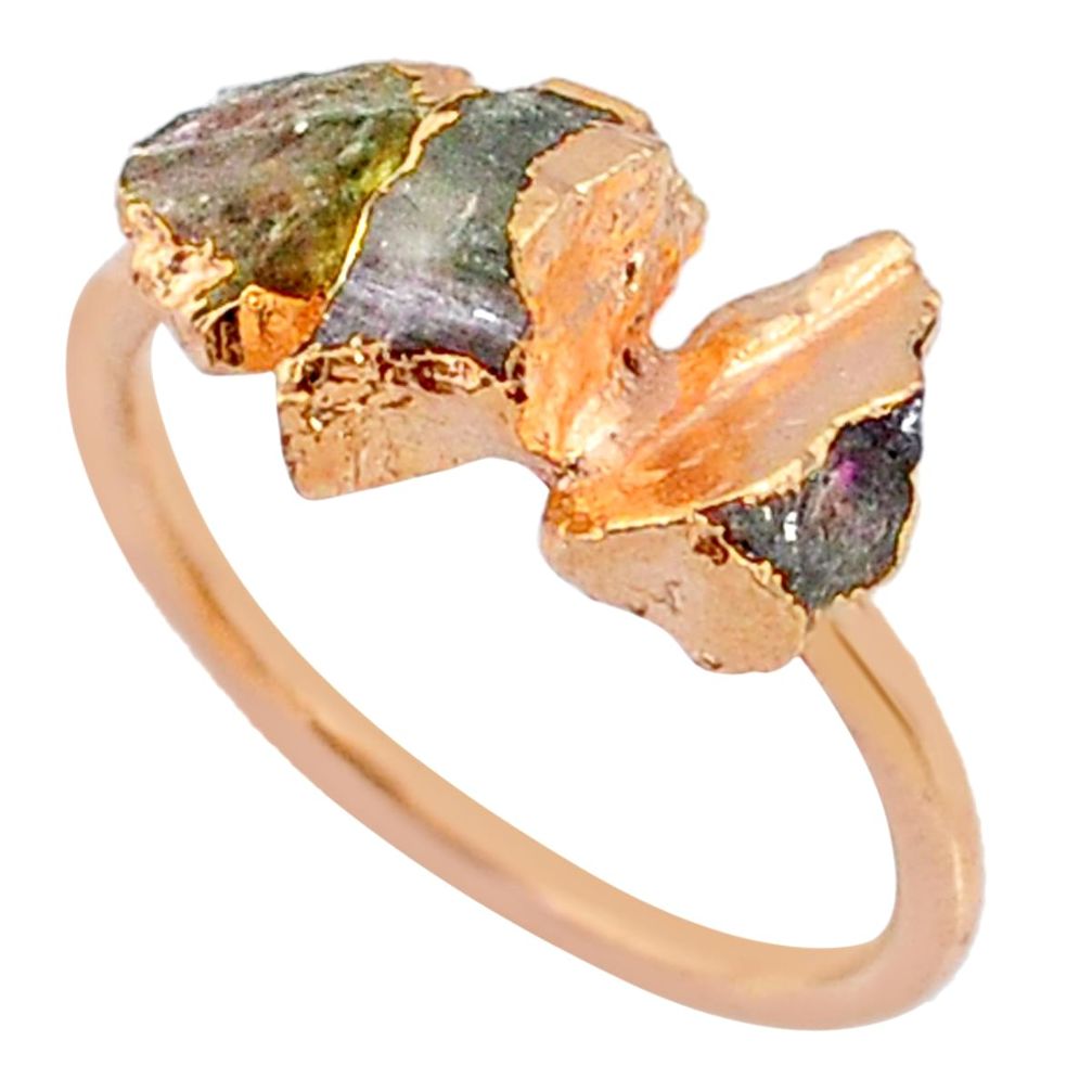 4.46cts natural tourmaline raw 925 silver 14k rose gold ring size 7 r70689