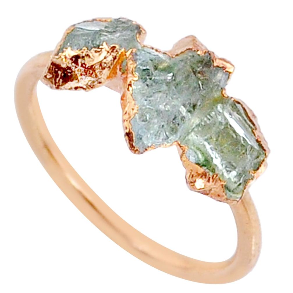 5.08cts natural tourmaline raw 925 silver 14k rose gold ring size 8 r70690