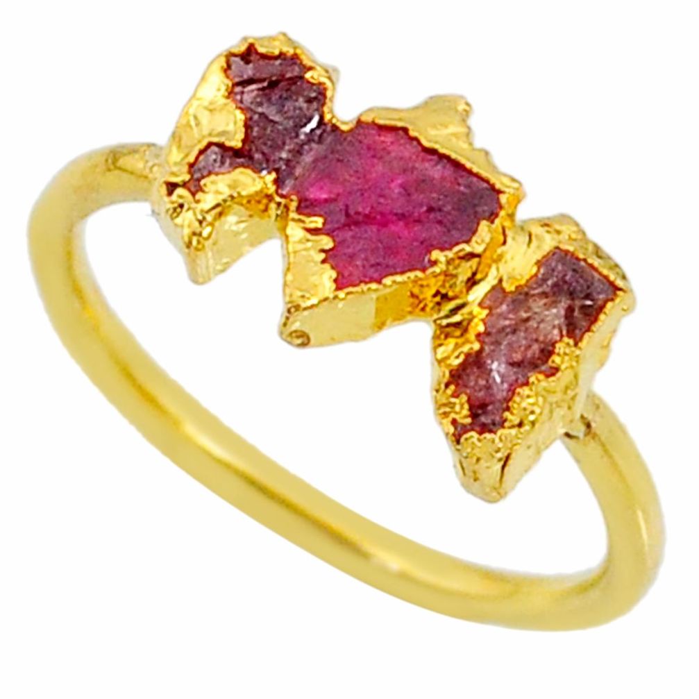 4.07cts natural tourmaline raw fancy 14k gold handmade ring size 8 r70738