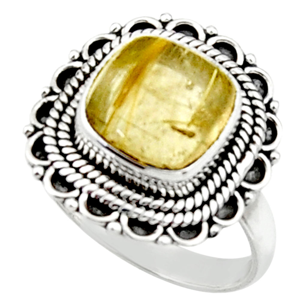 5.59cts natural tourmaline rutile 925 silver solitaire ring size 7.5 r52607