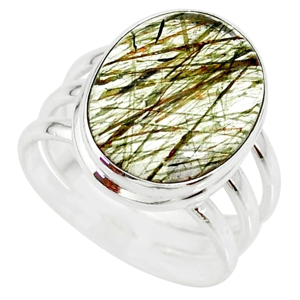 9.65cts natural tourmaline rutile 925 silver solitaire ring size 7.5 r85271