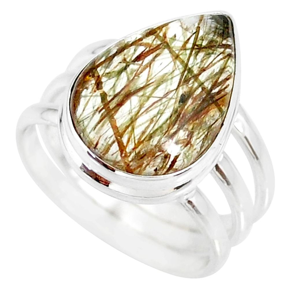 10.33cts natural tourmaline rutile 925 silver solitaire ring size 8.5 r85305