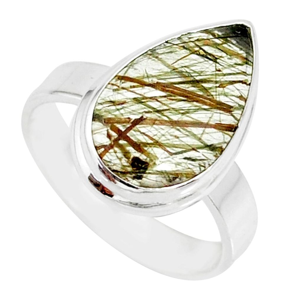 8.92cts natural tourmaline rutile 925 silver solitaire ring size 8.5 r85309