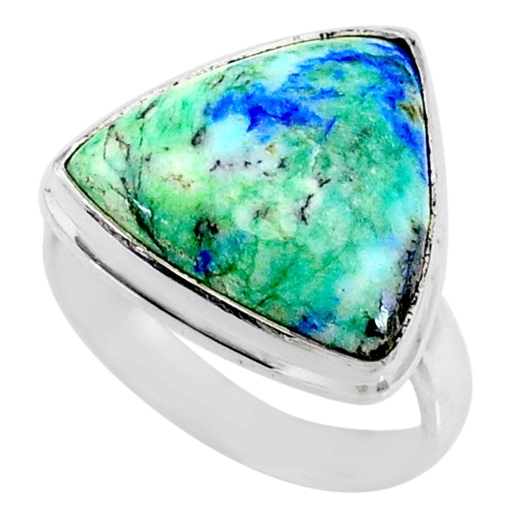 12.96cts natural turquoise azurite 925 silver solitaire ring size 7.5 r72325