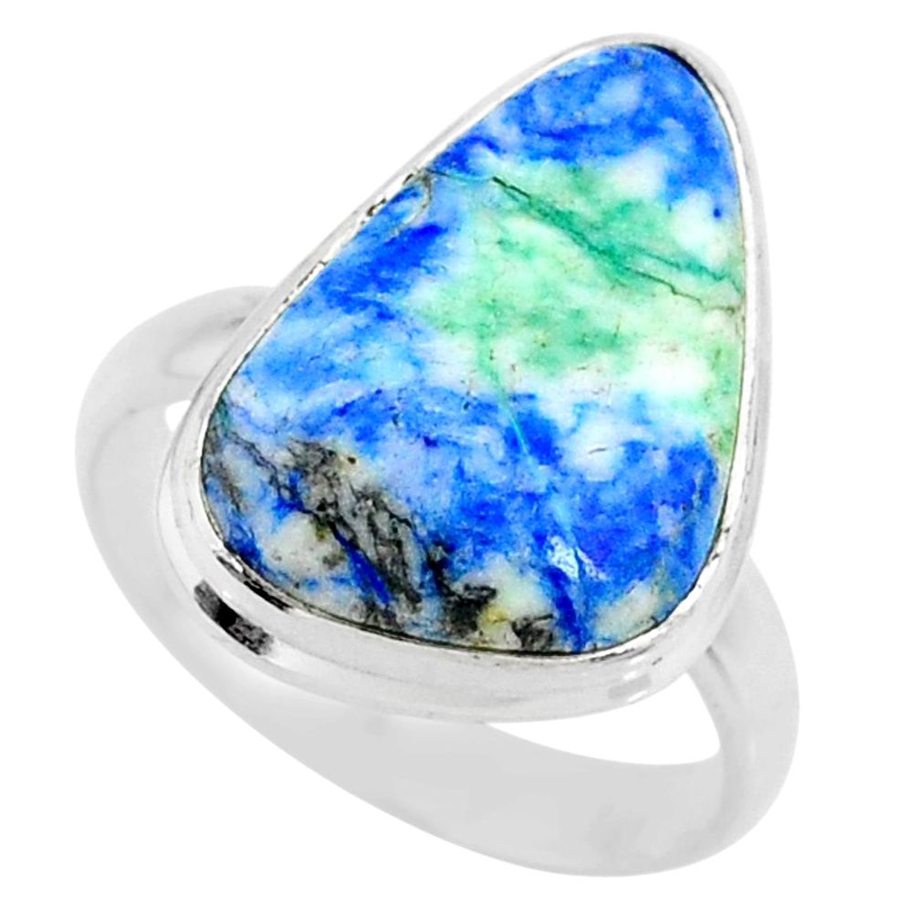 10.85cts natural turquoise azurite 925 silver solitaire ring size 8.5 r72328