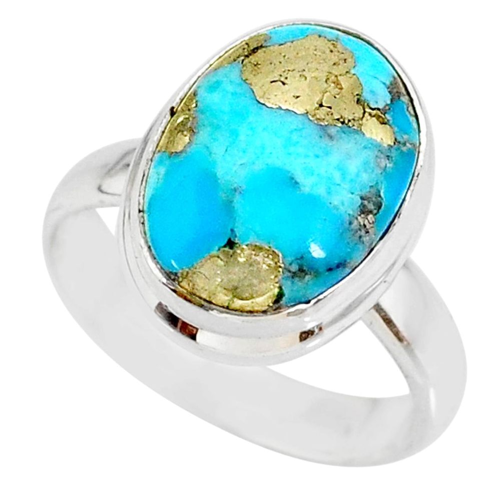 6.48cts natural turquoise pyrite 925 silver solitaire ring size 7 r78242
