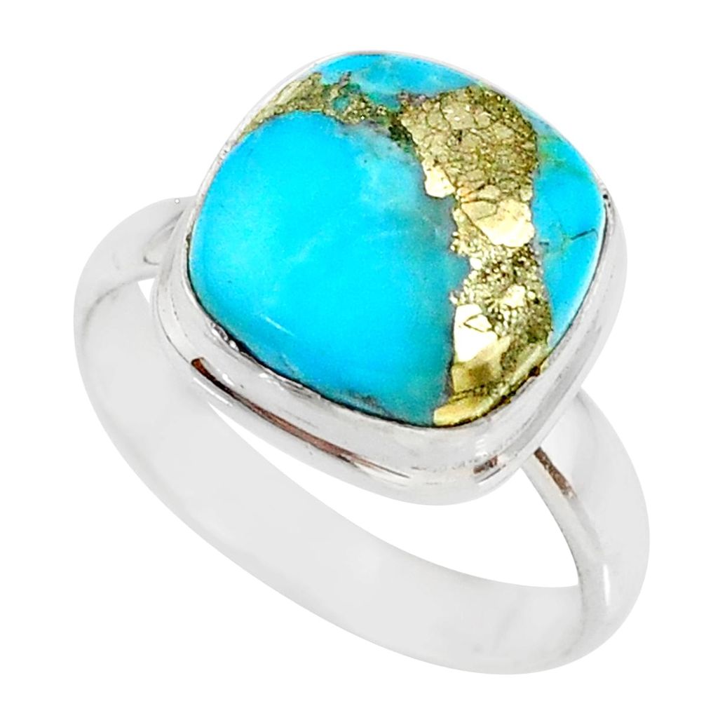6.58cts natural turquoise pyrite 925 silver solitaire ring size 9 r78268