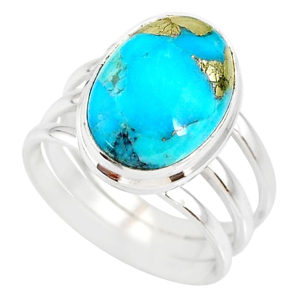 6.48cts natural turquoise pyrite silver solitaire ring size 7.5 r78274