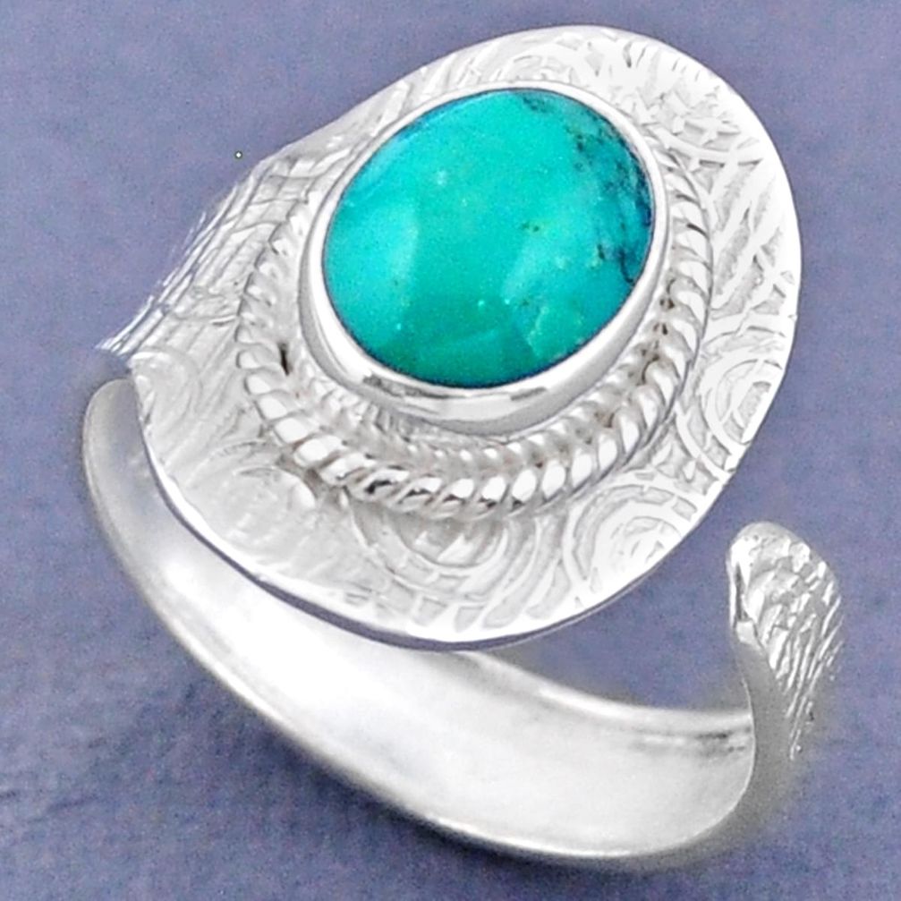 3.59cts natural turquoise tibetan 925 silver adjustable ring size 9.5 r63308