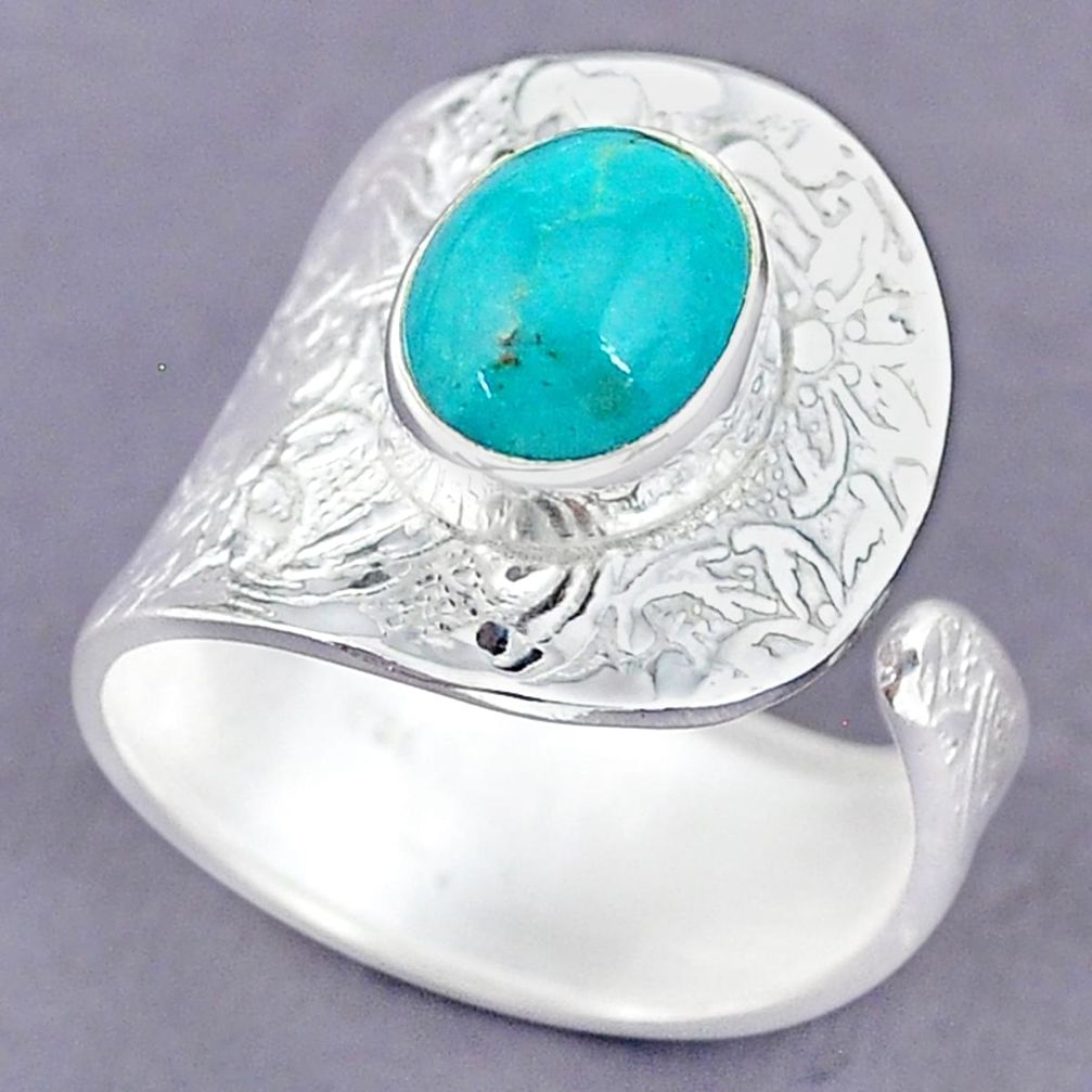 4.58cts natural turquoise tibetan 925 silver adjustable ring size 10 r90571