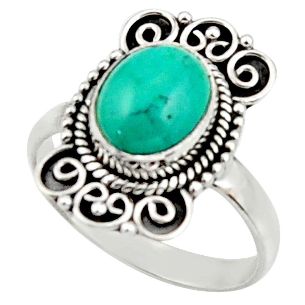 4.08cts natural turquoise tibetan 925 silver solitaire ring size 8.5 r52649