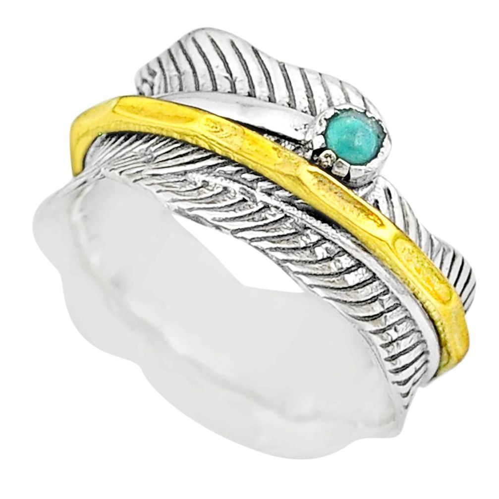 0.33cts natural turquoise tibetan 925 silver two tone spinner ring size 8 t31421