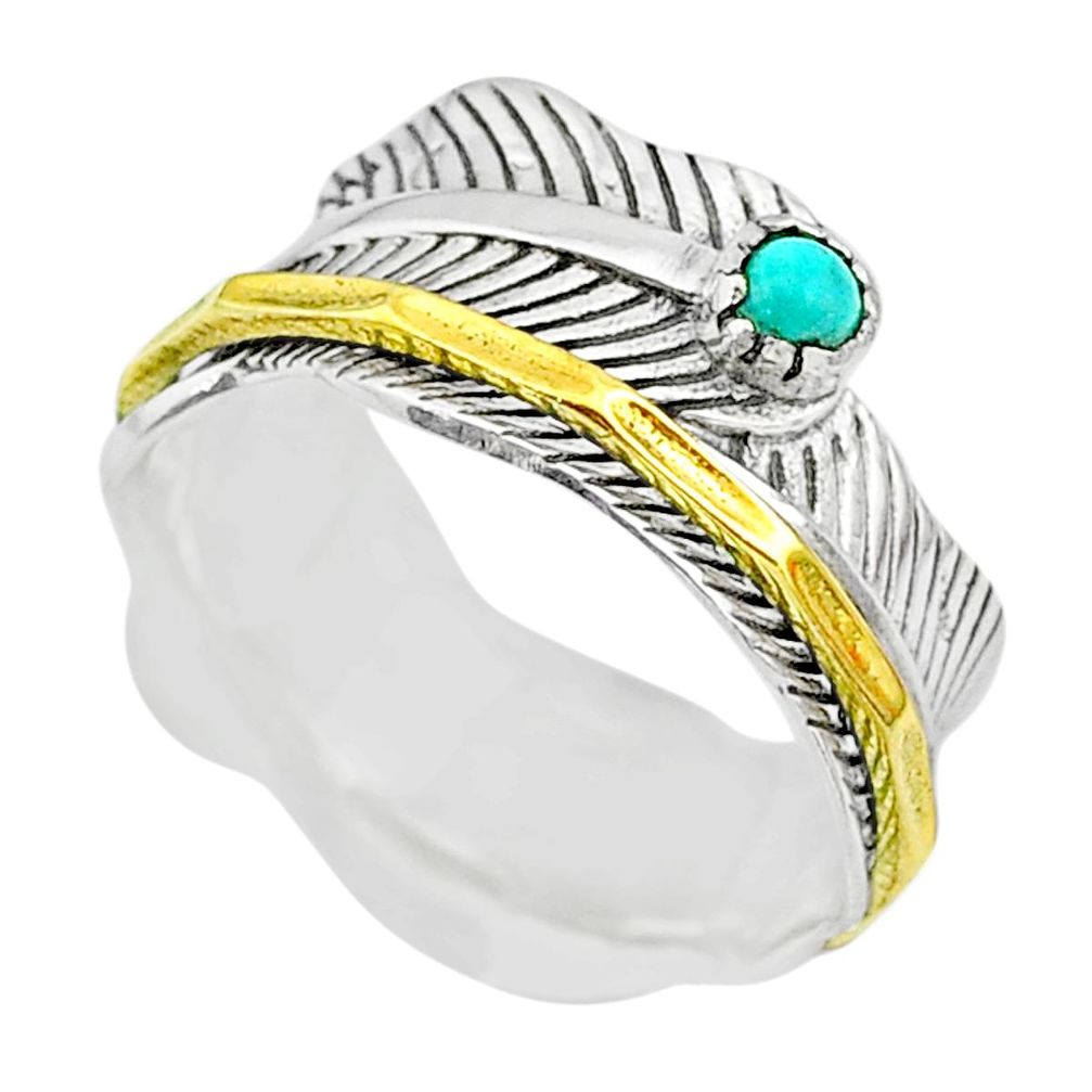 0.35cts natural turquoise tibetan 925 silver two tone spinner ring size 8 t31438