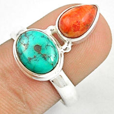 6.43cts natural turquoise tibetan mojave turquoise 925 silver ring size 8 u27398