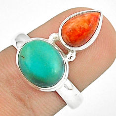 6.03cts natural turquoise tibetan mojave turquoise silver ring size 6.5 u27411