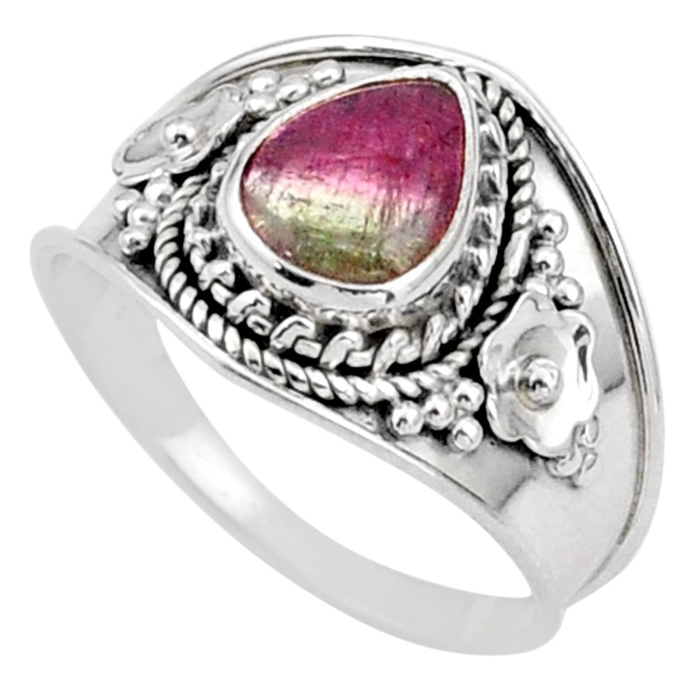 2.42cts natural watermelon tourmaline 925 sterling silver ring size 8 t90292