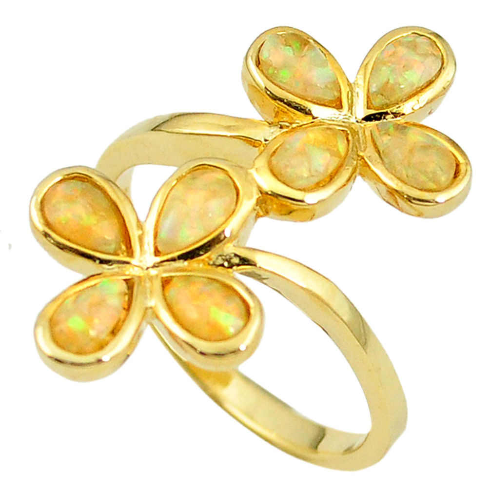 LAB Natural white australian opal (lab) 925 silver gold ring size 9 a61155 c14989