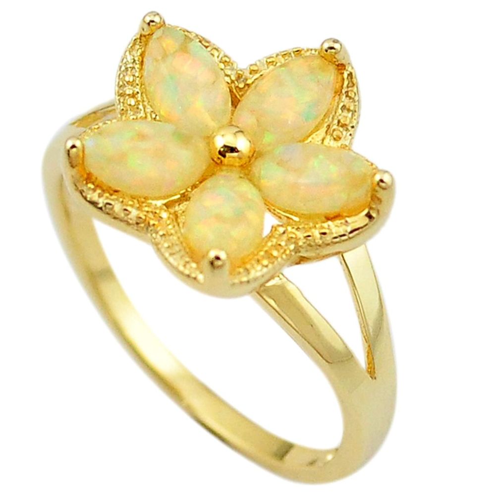 Natural white australian opal (lab) silver 14k gold ring size 9.5 a61088 c14984