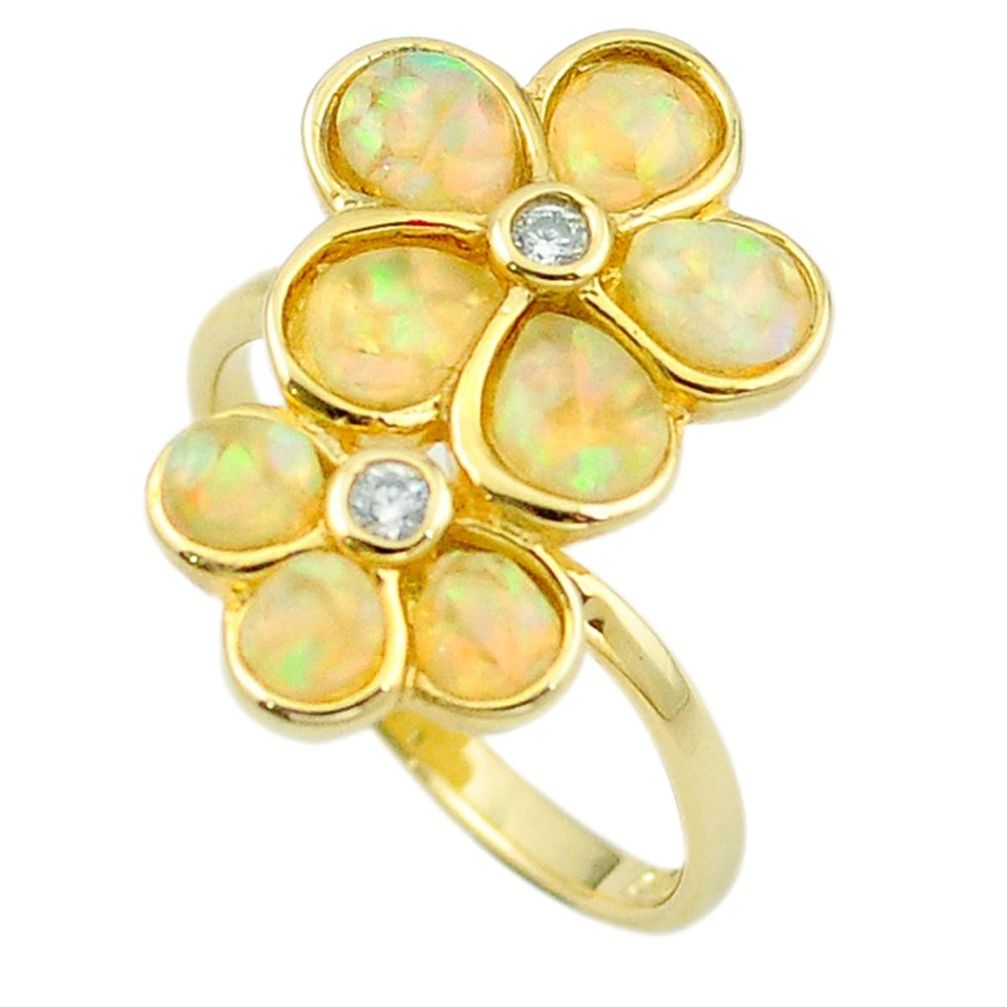 Natural white australian opal (lab) silver 14k gold ring size 7.5 a61091 c14983