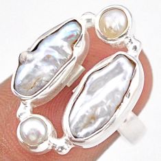 12.34cts natural white biwa pearl pearl 925 sterling silver ring size 6.5 t95142