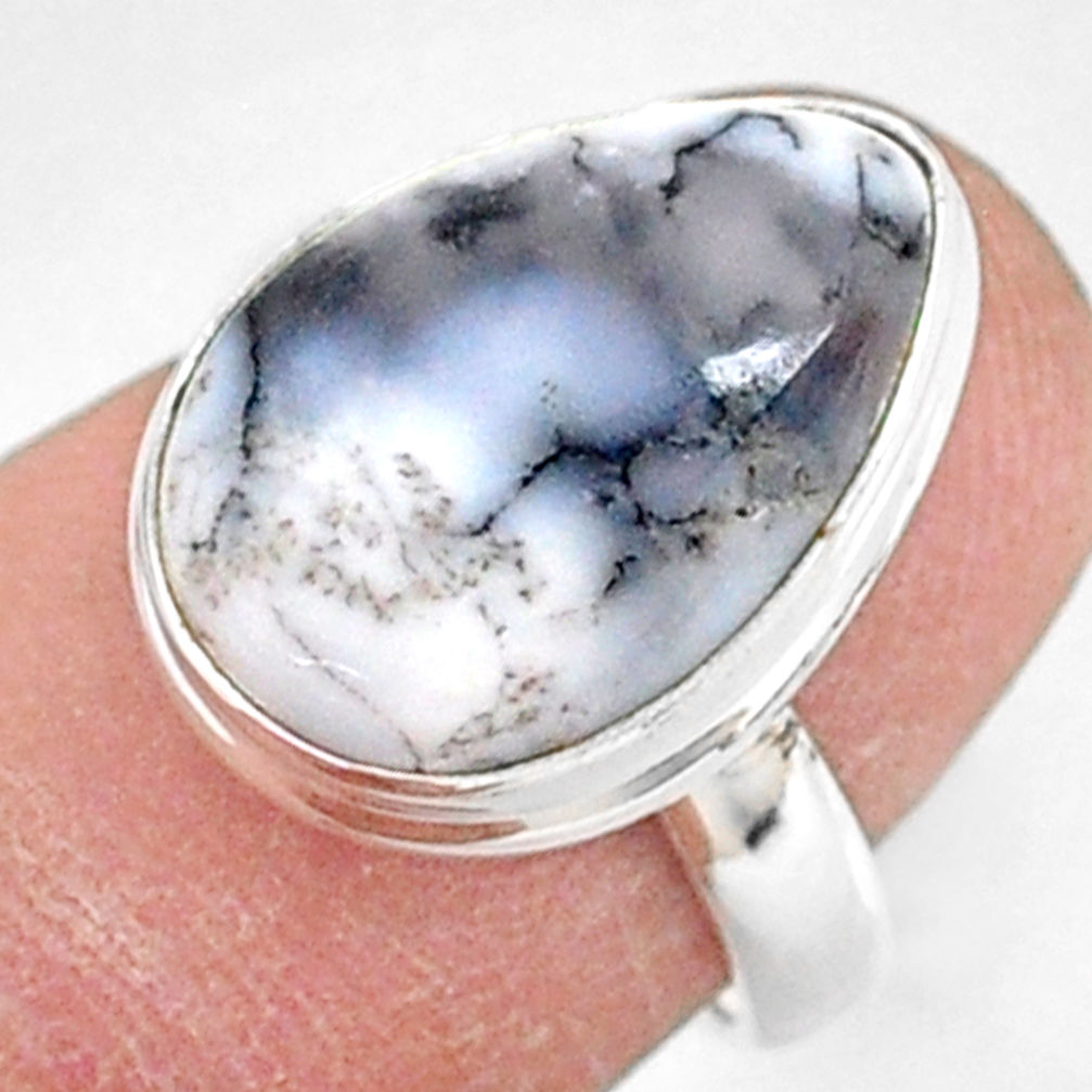 8.87cts natural white dendrite opal (merlinite) 925 silver ring size 6 r87698