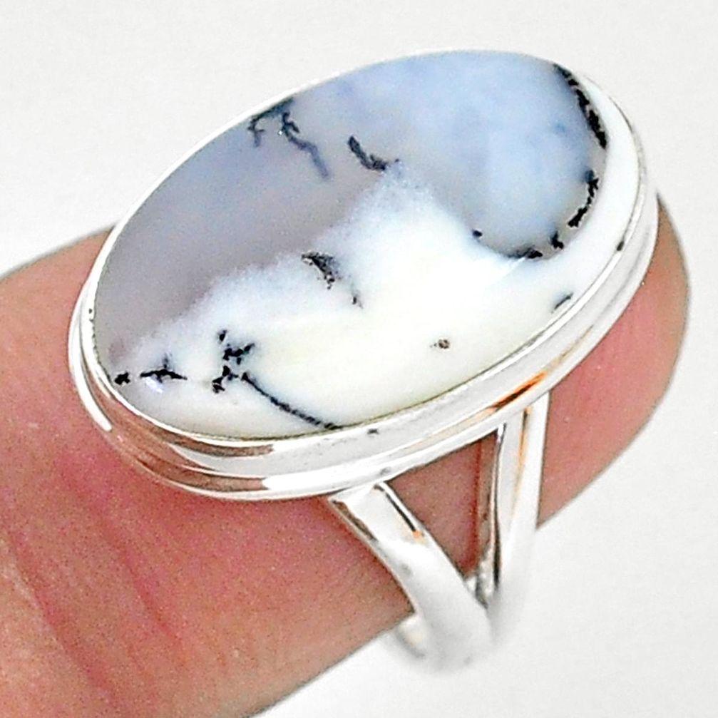 7.59cts natural white dendrite opal 925 silver solitaire ring size 7 r95622