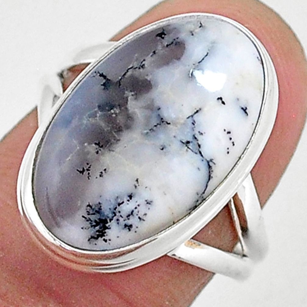 10.80cts natural white dendrite opal 925 silver solitaire ring size 7 r95631