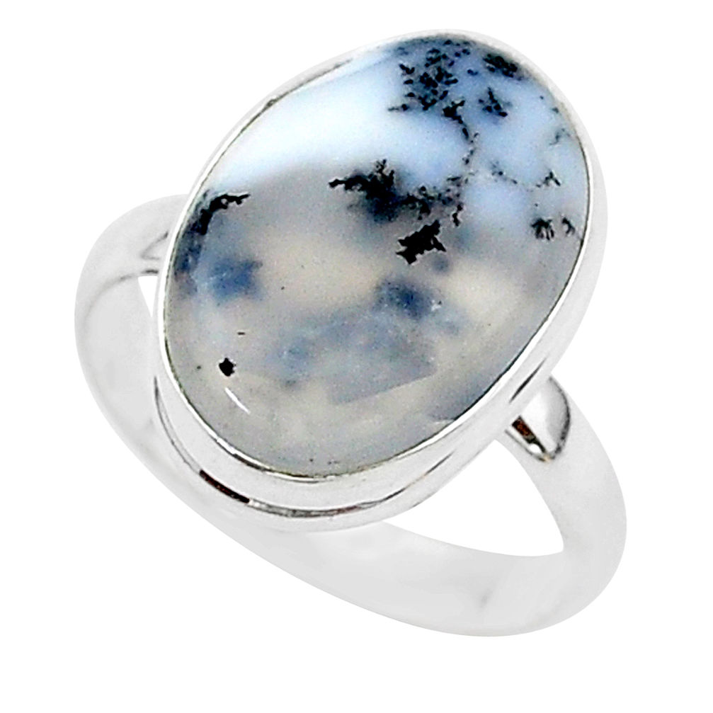 10.01cts natural white dendrite opal 925 silver solitaire ring size 9 r95652