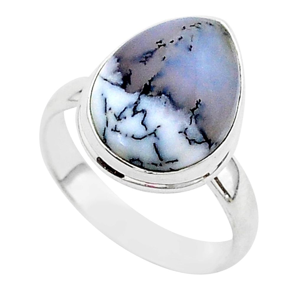 9.61cts natural white dendrite opal 925 silver solitaire ring size 9 r95659