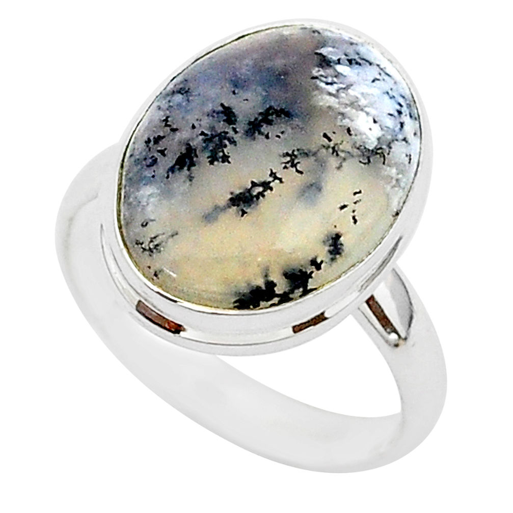 13.05cts natural white dendrite opal 925 silver solitaire ring size 9 r95660