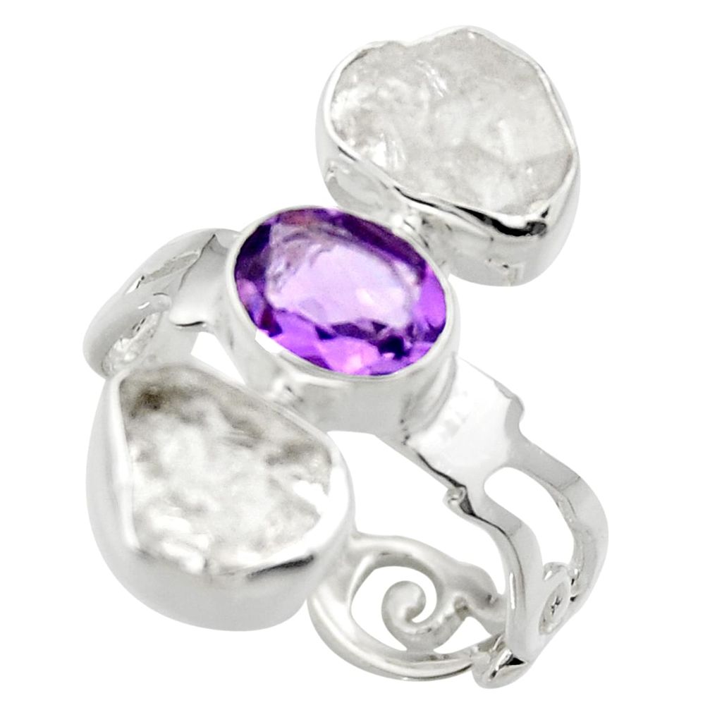 12.52cts natural white herkimer diamond amethyst 925 silver ring size 7.5 r29635