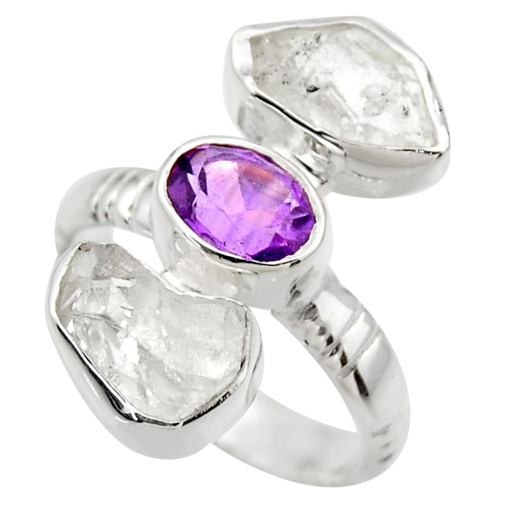 12.52cts natural white herkimer diamond amethyst 925 silver ring size 7 r29638