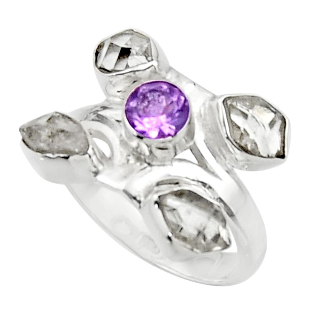 6.48cts natural white herkimer diamond amethyst 925 silver ring size 7 r44705