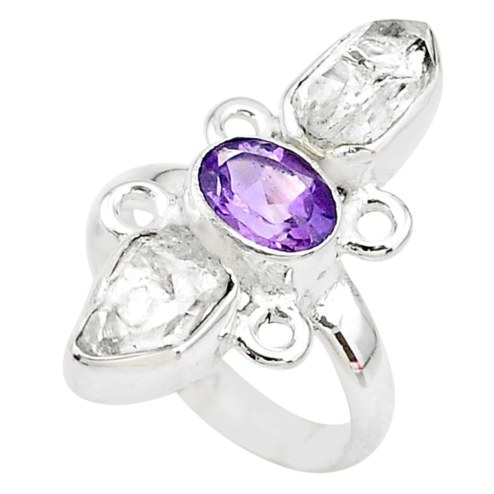 10.57cts natural white herkimer diamond amethyst 925 silver ring size 8 t10294