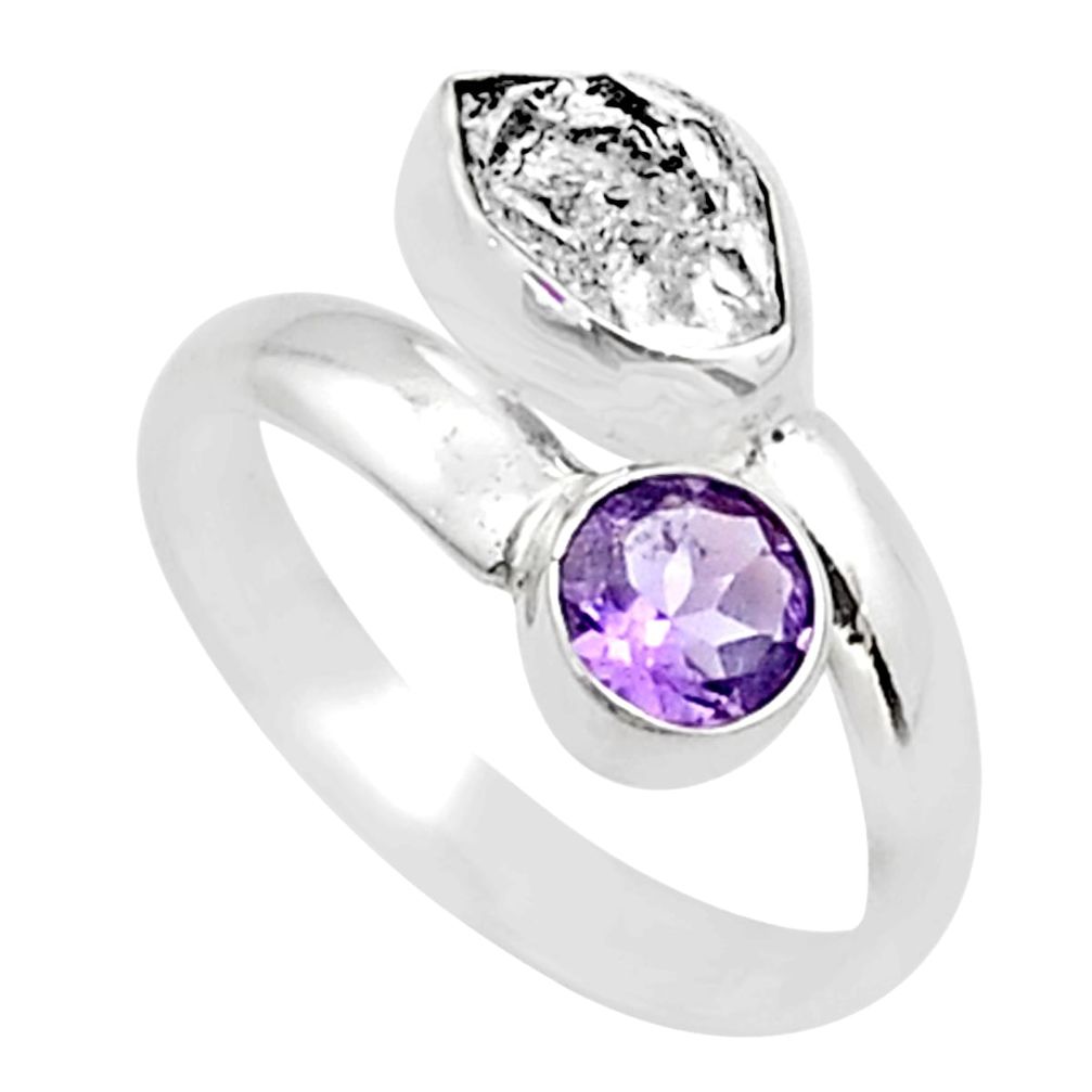 6.25cts natural white herkimer diamond amethyst 925 silver ring size 9.5 t72619