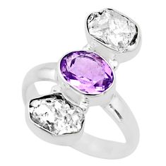 11.47cts natural white herkimer diamond amethyst 925 silver ring size 8.5 t72819