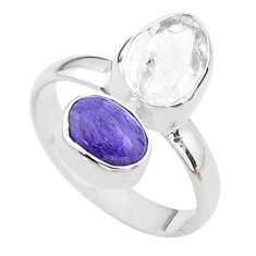 9.53cts natural white herkimer diamond charoite 925 silver ring size 8 t49671