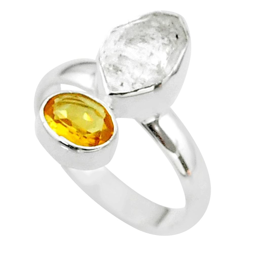 8.73cts natural white herkimer diamond citrine 925 silver ring size 8 t49663
