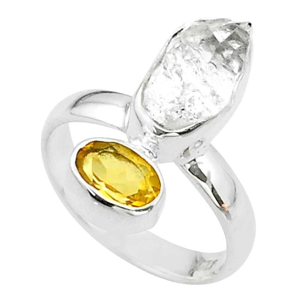 9.18cts natural white herkimer diamond citrine 925 silver ring size 6.5 t49672